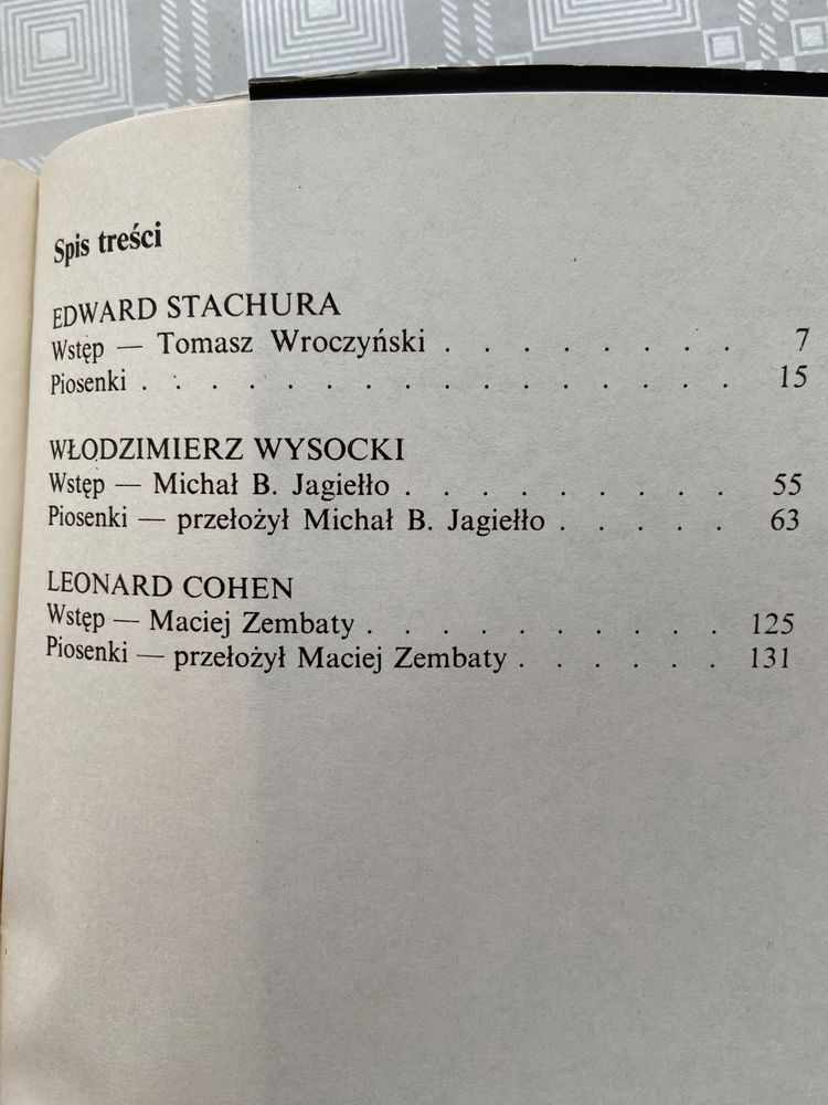 Ksiazka Piosenki E.Stachura, W. Wysocki, L. Cohen