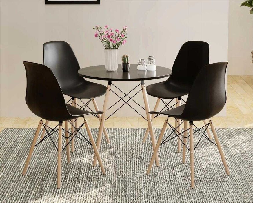 NOWY Biały Czarny Okrągły Stół z Krzesłami Do Jadalni Kuchni Salonu FV