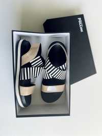 Pollini Studio Sandały beż czarno białe paski