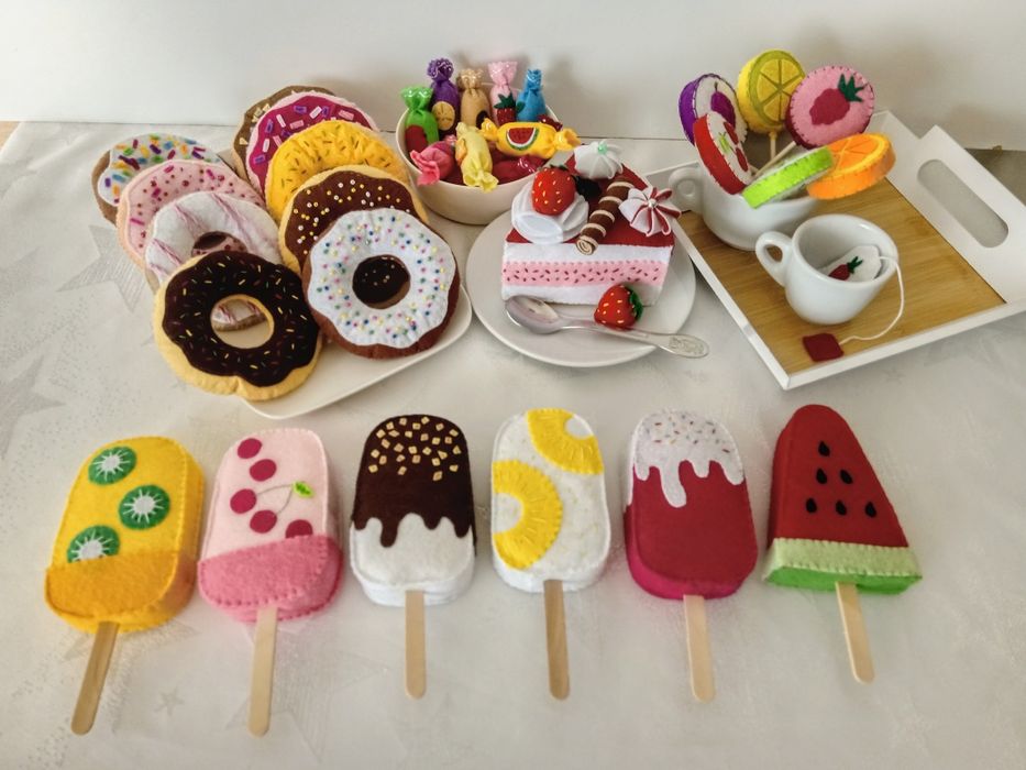 Cukiernia z filcu, słodycze do zabawy, ciastka, ciasteczka, lody tort