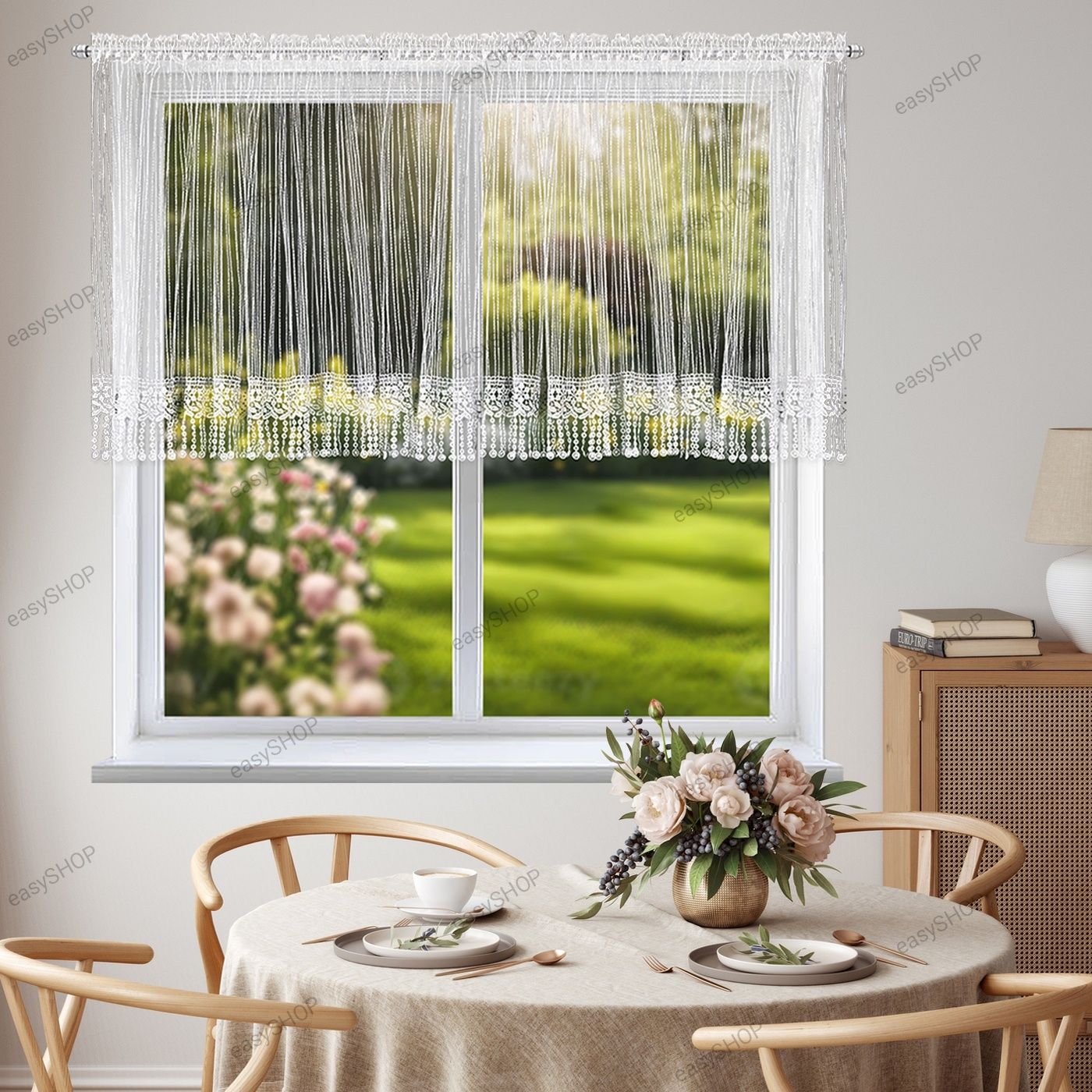 ‼️ WYPRZEDAŻ ‼️ Firana w prążki z gipiurą  80x200