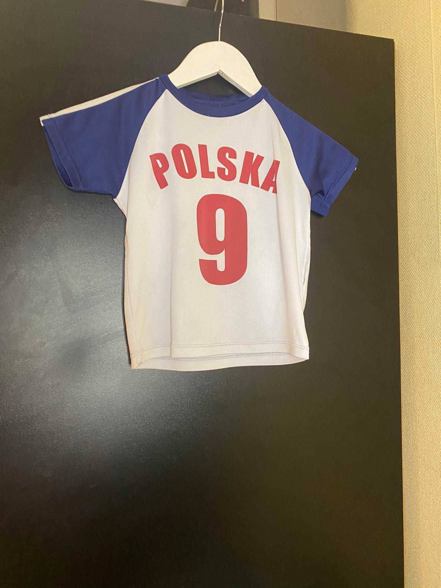 Biało granatowa kibica bluzka krótki rękaw tshirt dziecięcy Polska