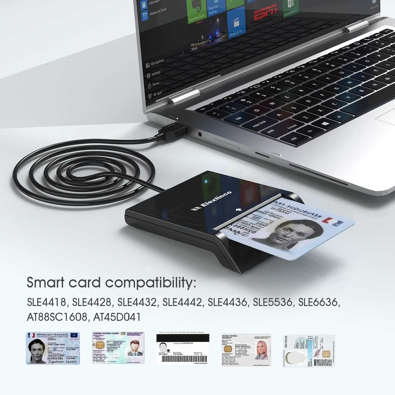 Elexlinc inteligentny czytnik kart Smart ID z kablem transmisji danych