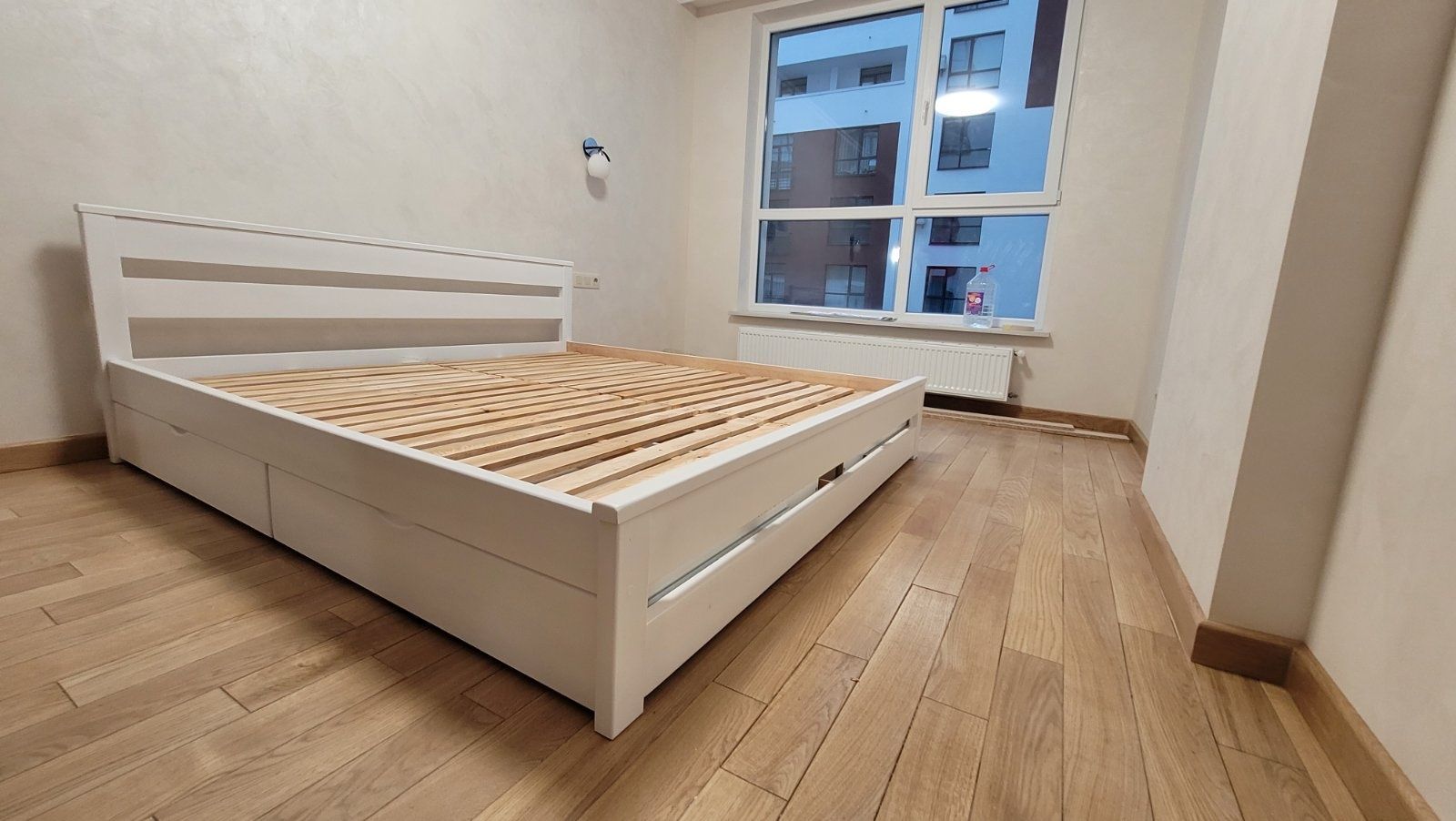 Ліжко біле. Ліжко двоспальне. Ліжко дерев'яне.ліжко з шухлядами