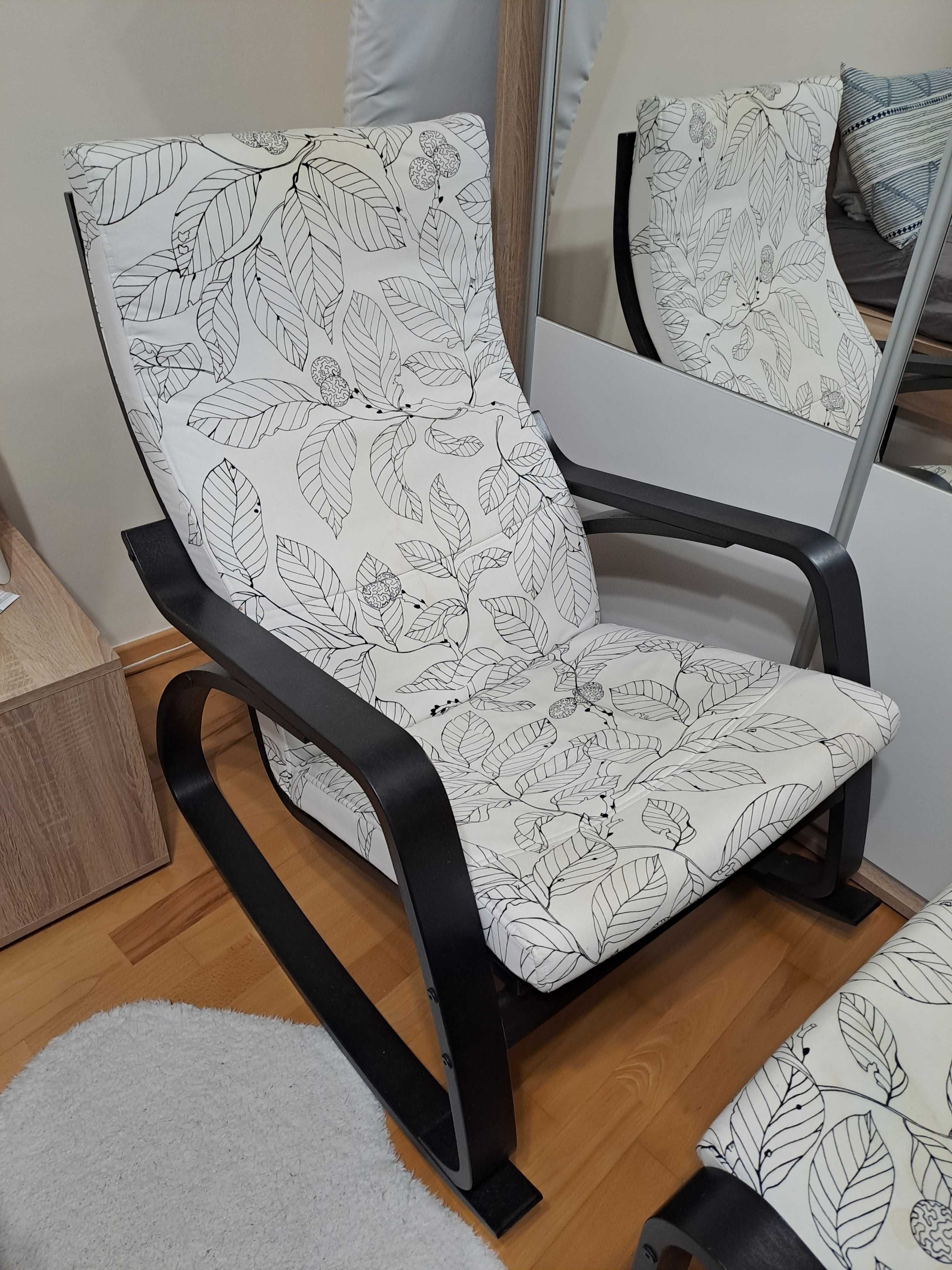 Ikea POANG krzesło fotel bujany podnóżek - Ciemny brąz + biały