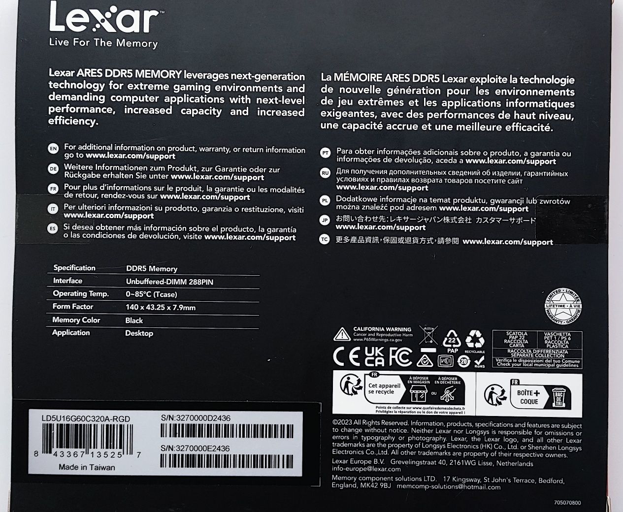 Оперативна пам'ять Lexar Ares DDR5 32GB 6000MHz G.Skill Ripjaws RGB