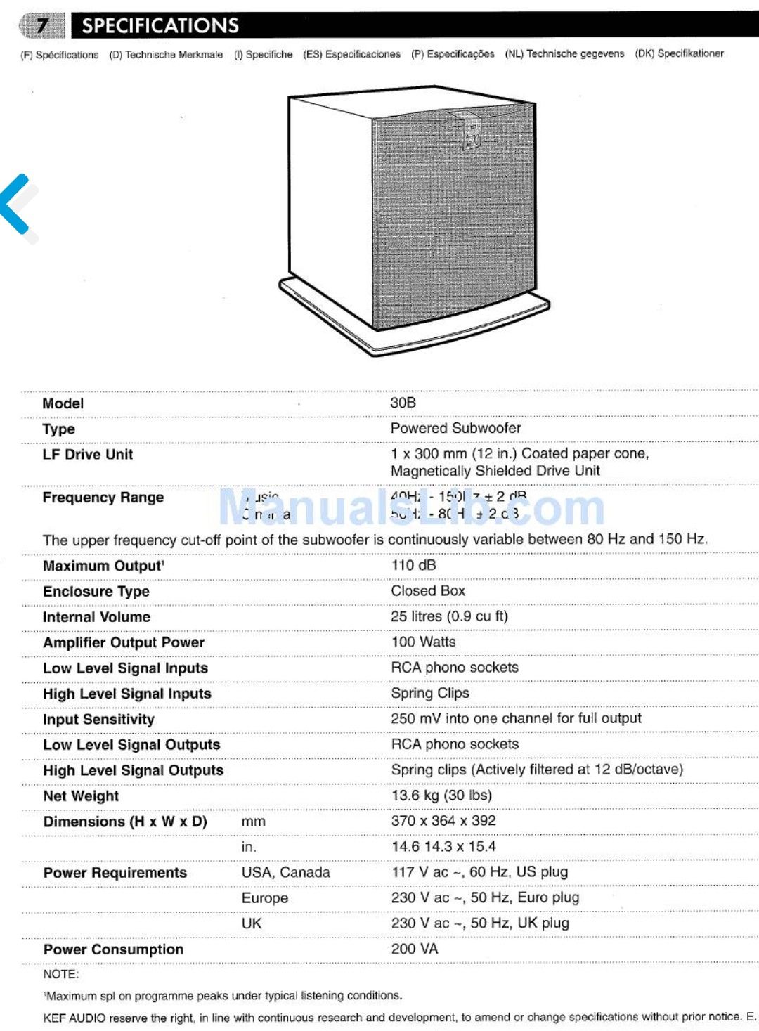 KEF 12' subwoofer ativo. model B30