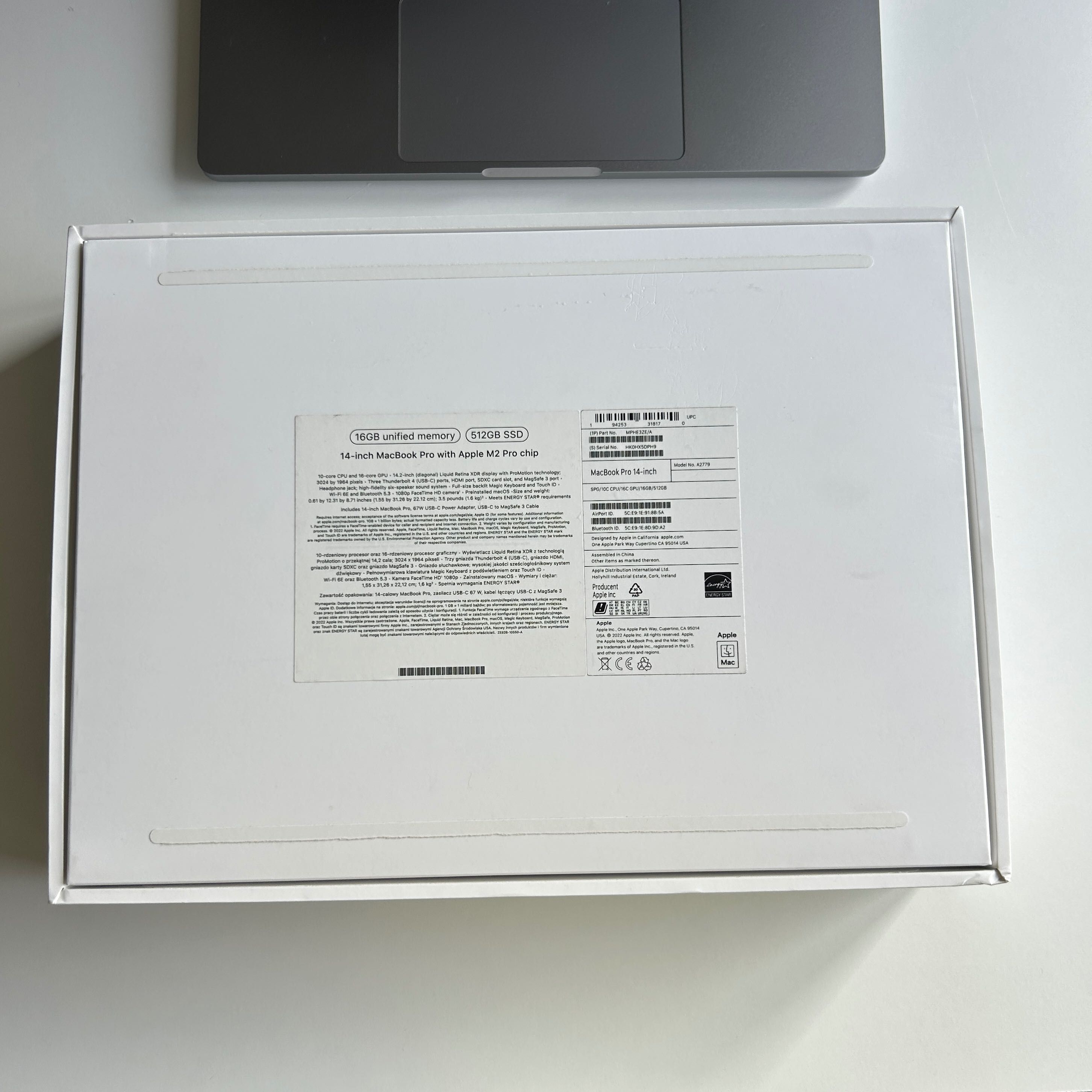 MacBook M2 Pro 14' 16/512 10/16 63 cykli Zamiana za M1/M2 AIR 15’