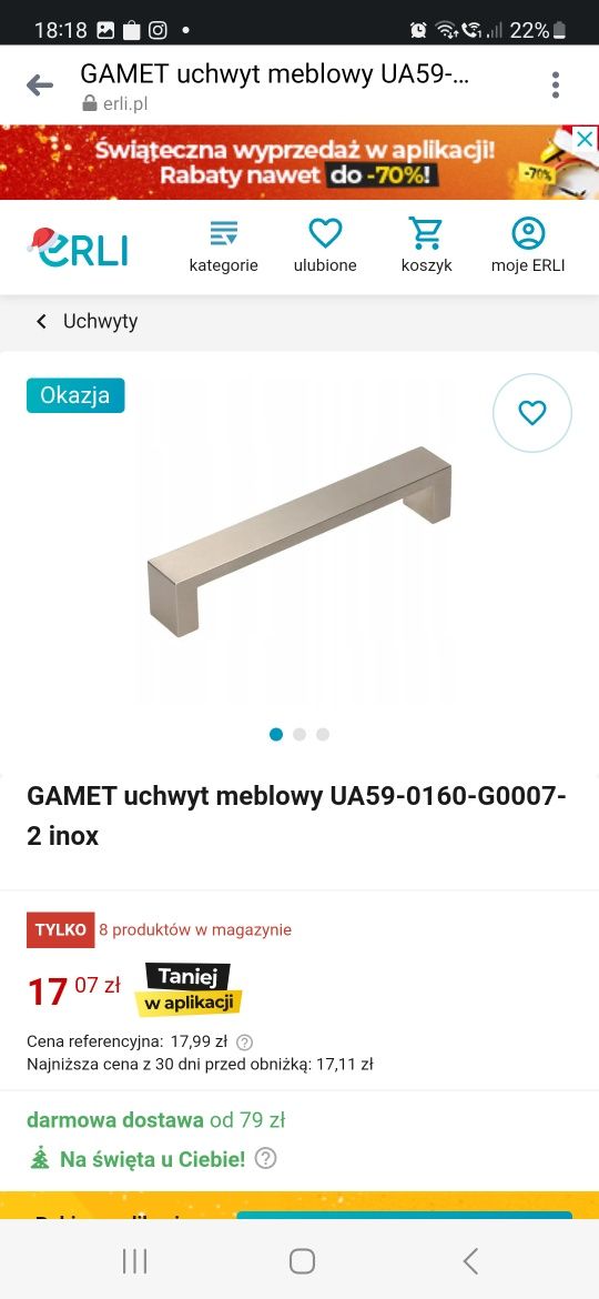 GAMET uchwyt meblowy UA59-0160-G0007-2 inox