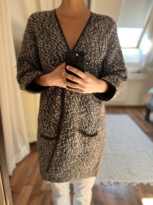 Massimo Dutti plaszcz welna angora kaszmir lato wiosna szary