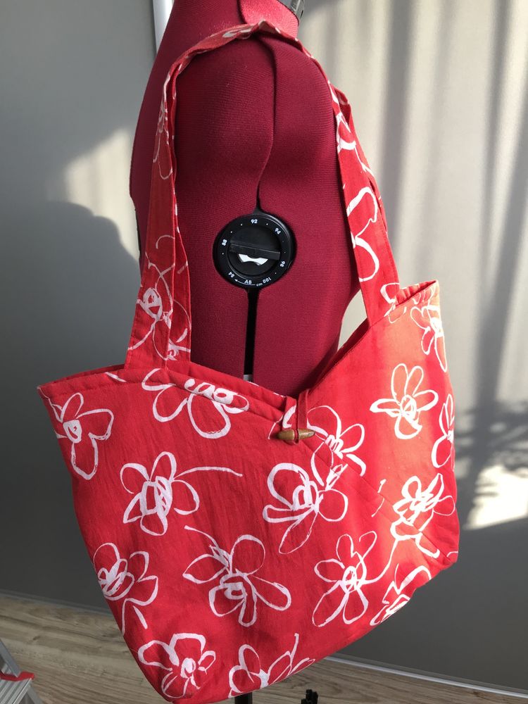 Lniana torebka shopper w kolorze czerwonym handmade na lato