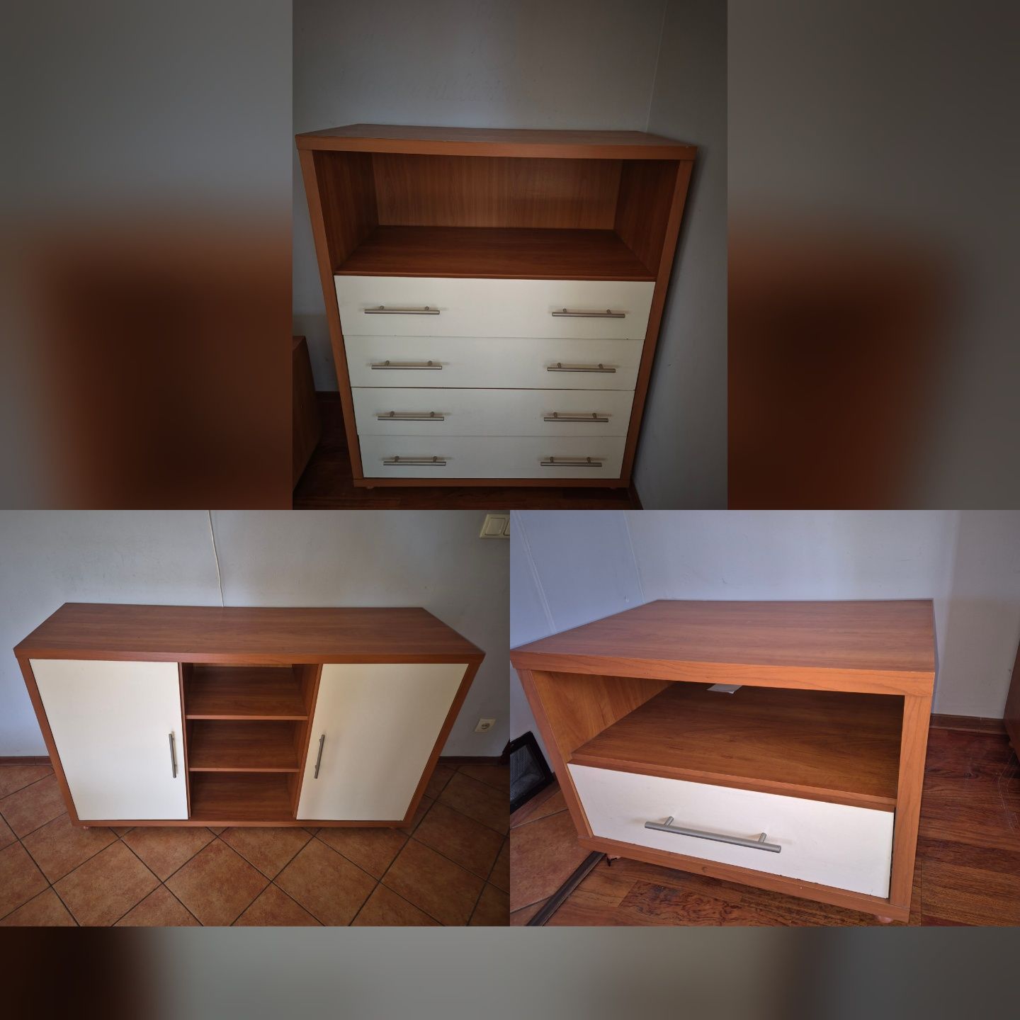 Zestaw mebli pokojowych, komoda, słupek z szufladami,  szafka nocna