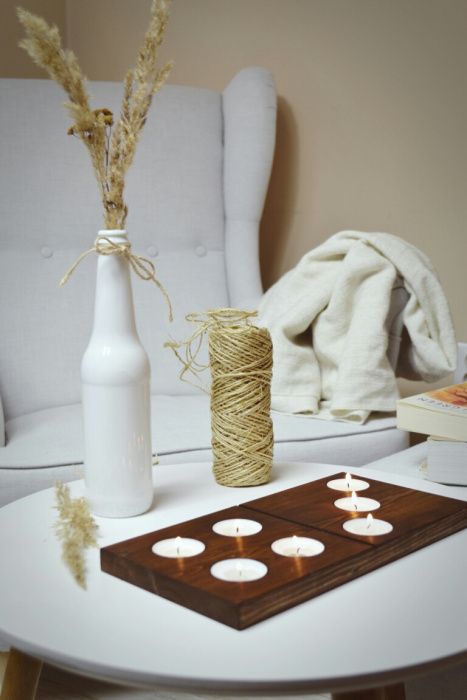 Świecznik z drewna domino na świeczki typu tealight ozdoba dekoracja