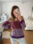 In Linea sweter 100% kaszmir fioletowy pomarańczowy paski S 36 M 38