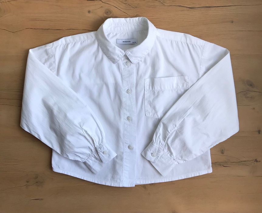 блуза рубашка для девочки укорочена белая reserved джемпер на флисе