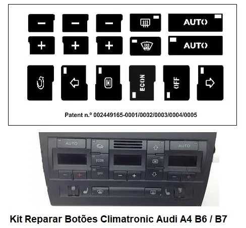 Kit Vinil Reparar Botões Interior Audi A4 B6 / B7