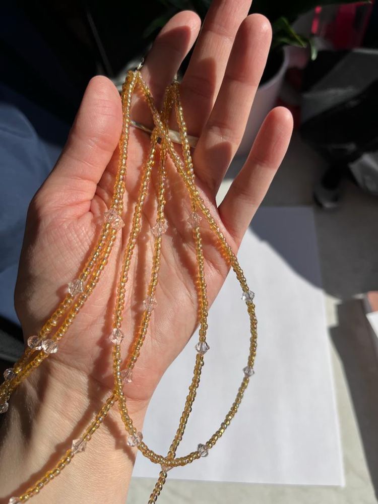 Handmade złoty błyszczący naszyjnik łańcuszek z koralików vintage