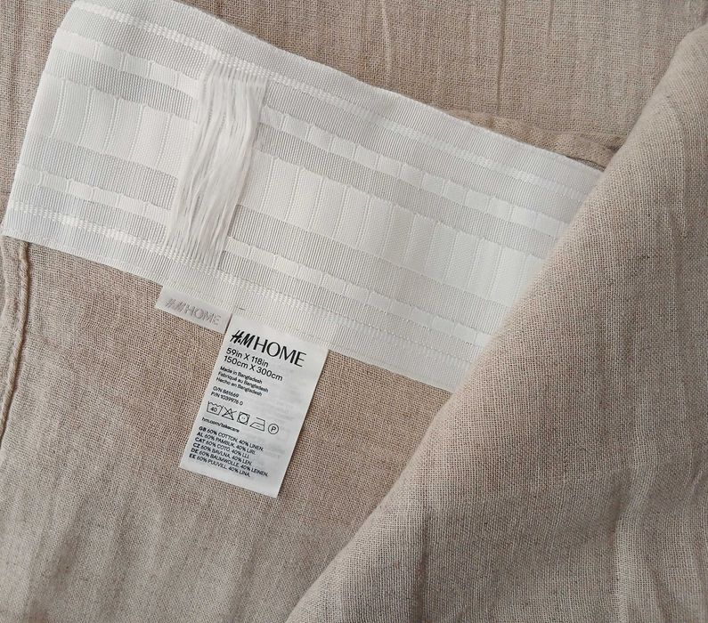 Zasłony beżowe H&M styl boho len plus bawełna stan ideał