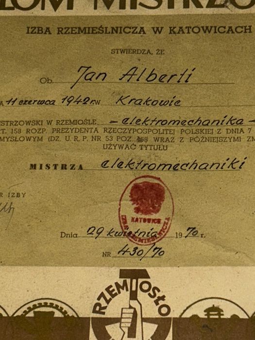 Stary Dyplom MISTRZOWSKI za szkłem