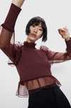 Укороченная нарядная кофточка топ с объемными рукавами из органзы zara