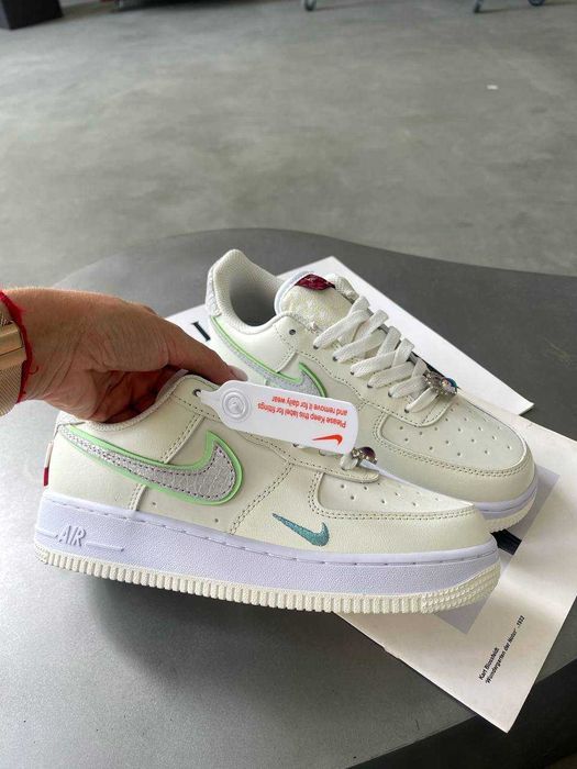 Кросівки Nike Air Force 1 Low Double Swoosh Beige/Green premium