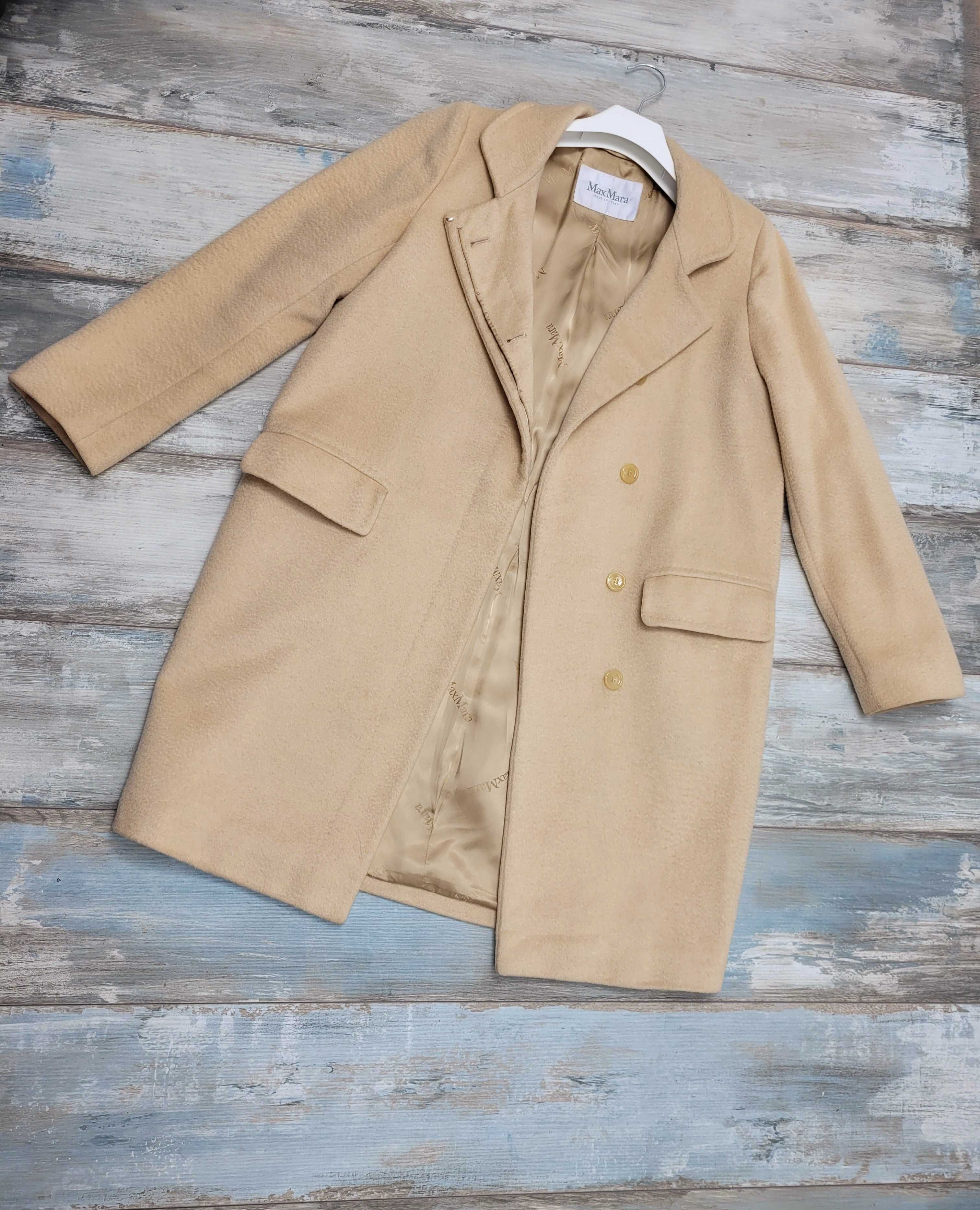 MAXMARA Coat wielbłąd wool klasyczny płaszcz camel premium