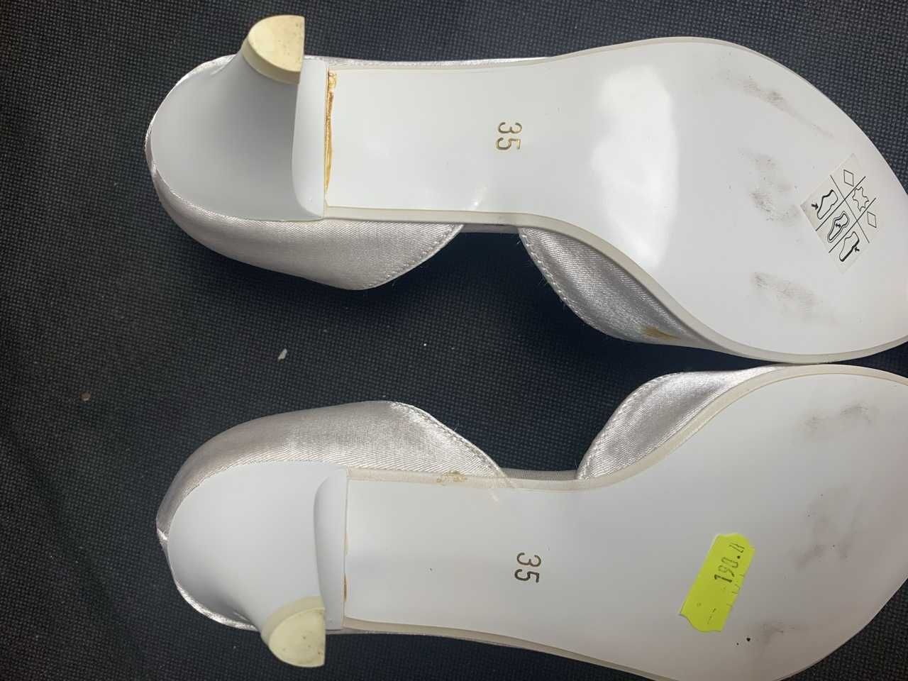 Ślubne Czółenka Satynowe Growikar Białe Roz 35 Eleganckie Wesele Białe