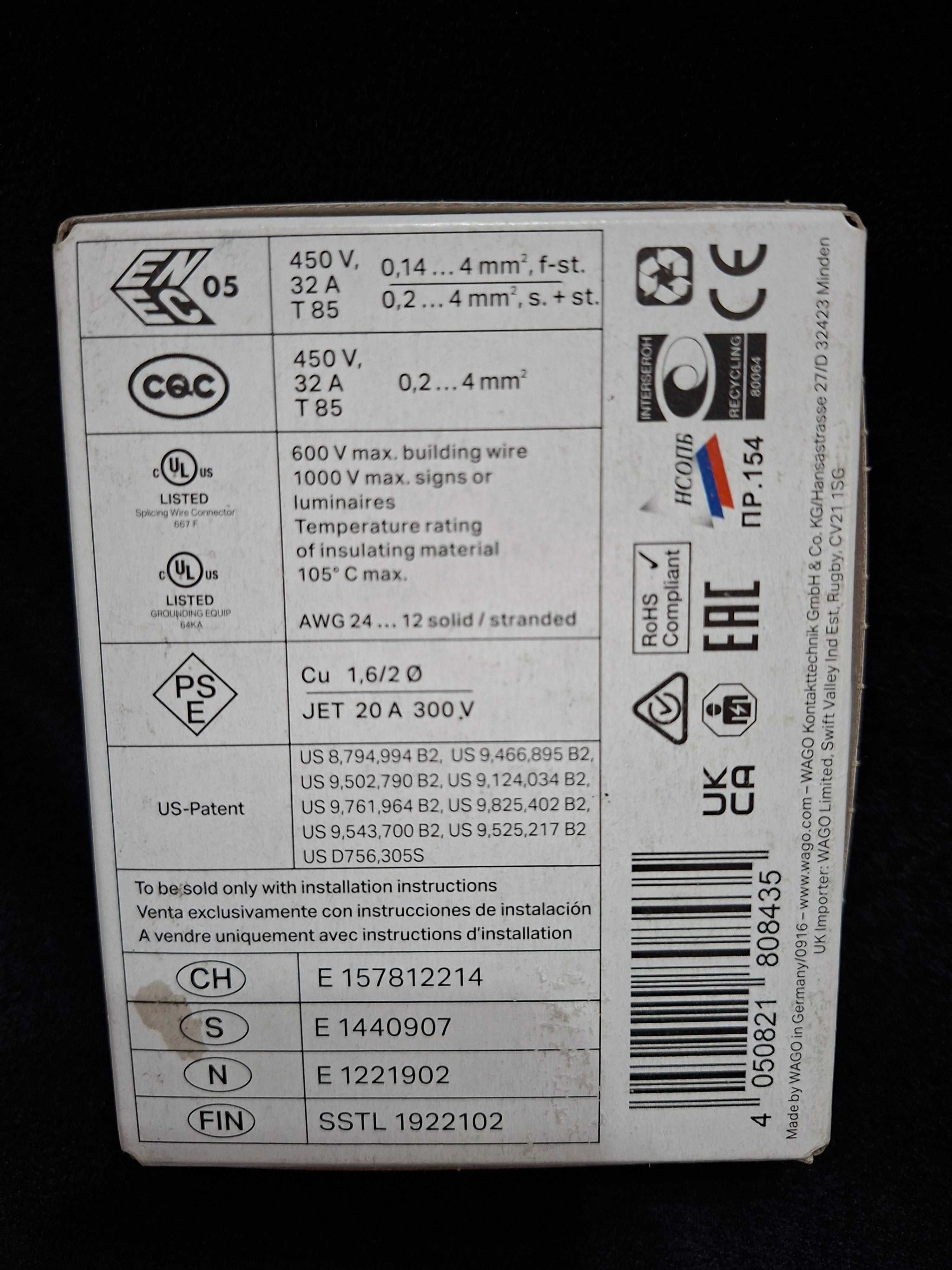 NOWE złączki Wago 221-412 złączka zaciskowa instalacyjna 100 sztuk