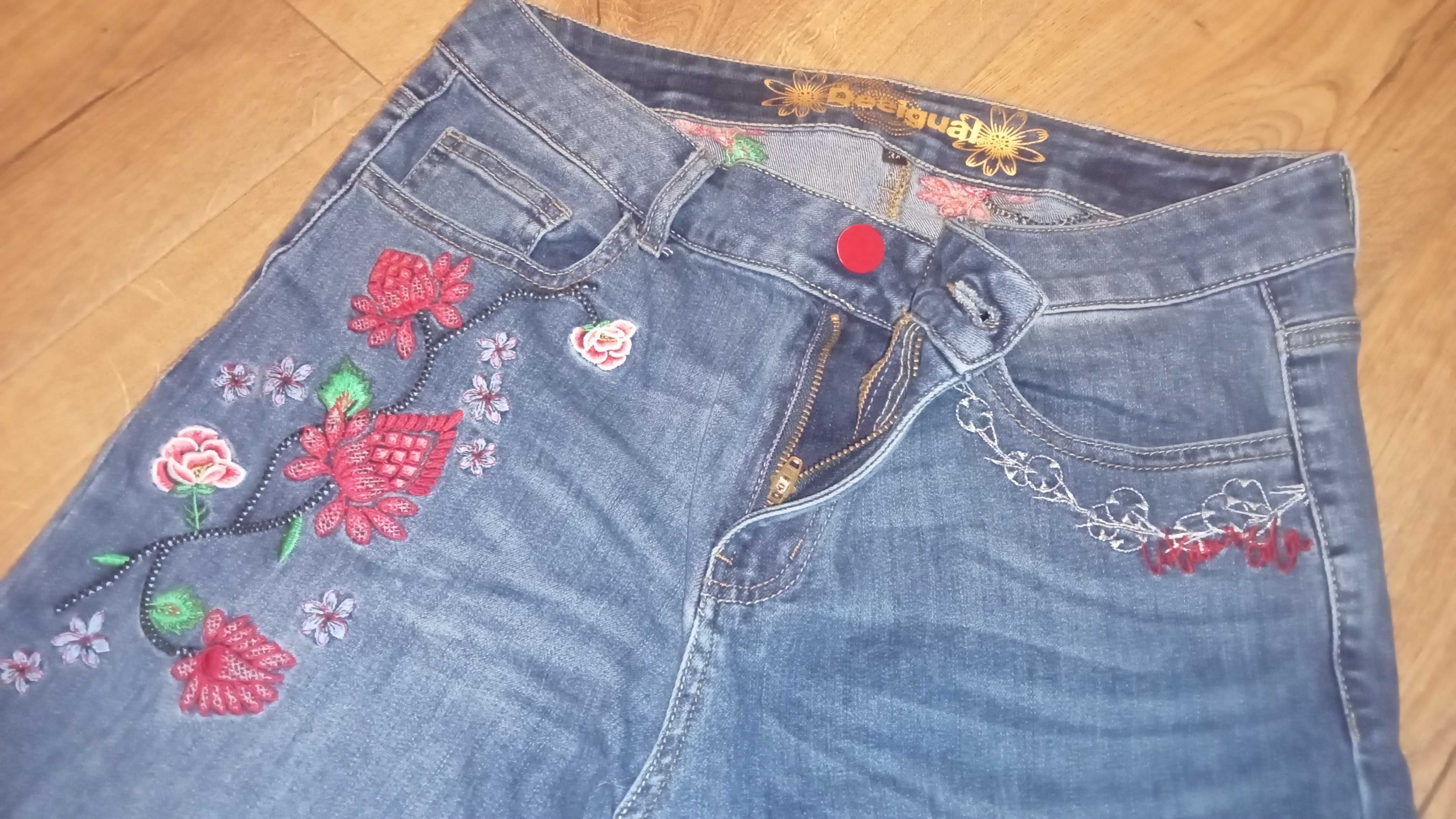 Jeansy Desigual rurki slim fit hafty oryginalne 42 L dżinsy modne