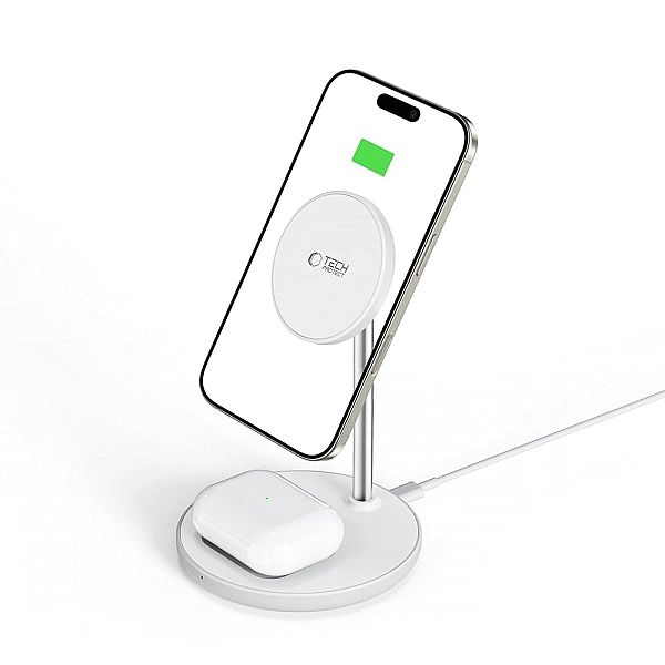 Tech-Protect Qi15W-A39/2In1 Magnetic Magsafe Wireless Charger White