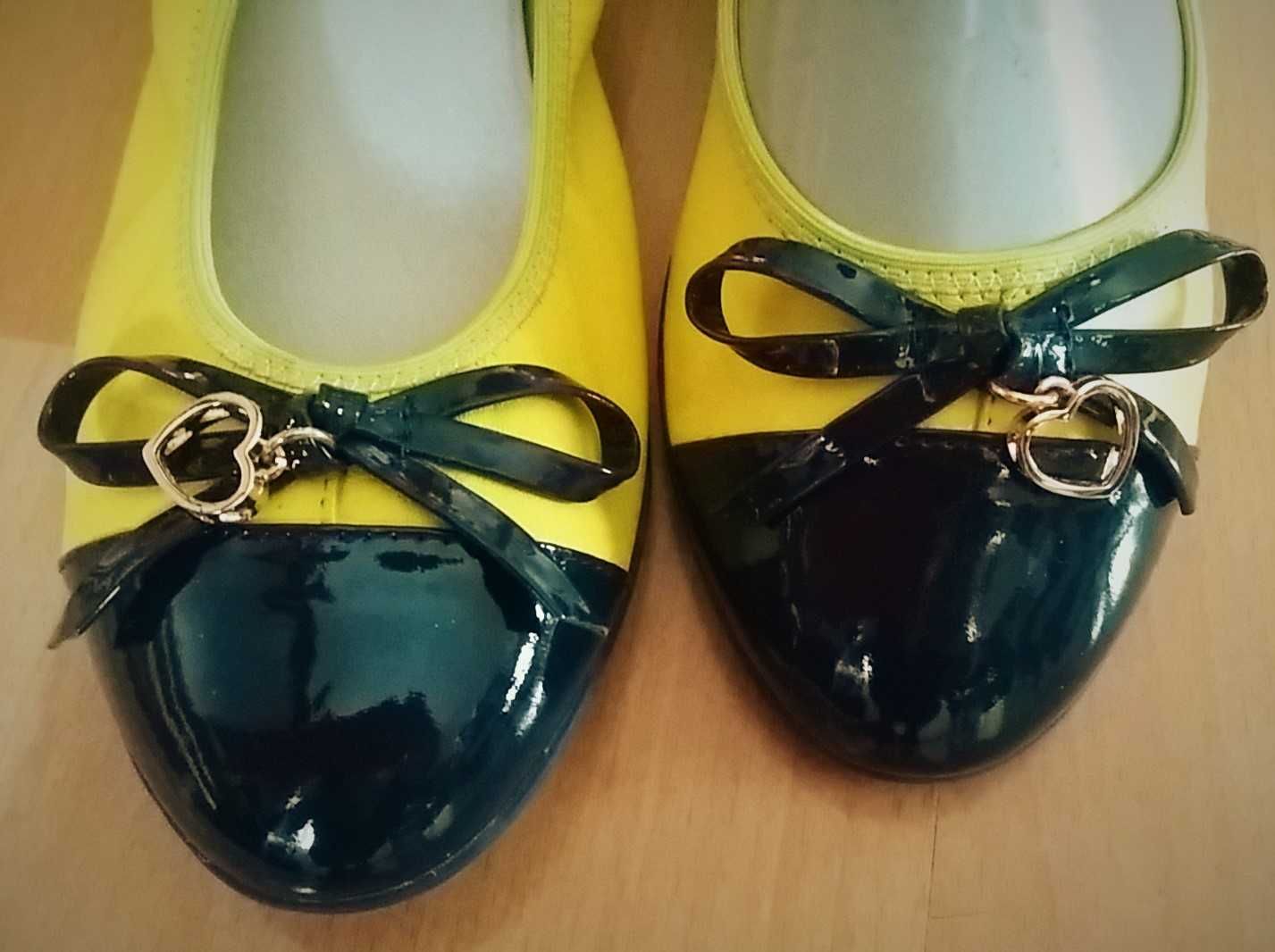 "Pantofle", pantofelki żółte+granat, rozm 39,5cm