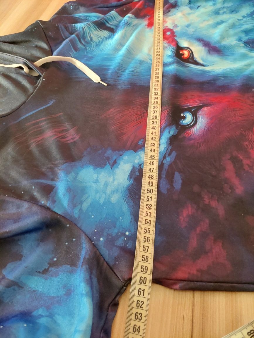 Bluza z wilkiem wilk 3D niebiesko różowa z kapturem