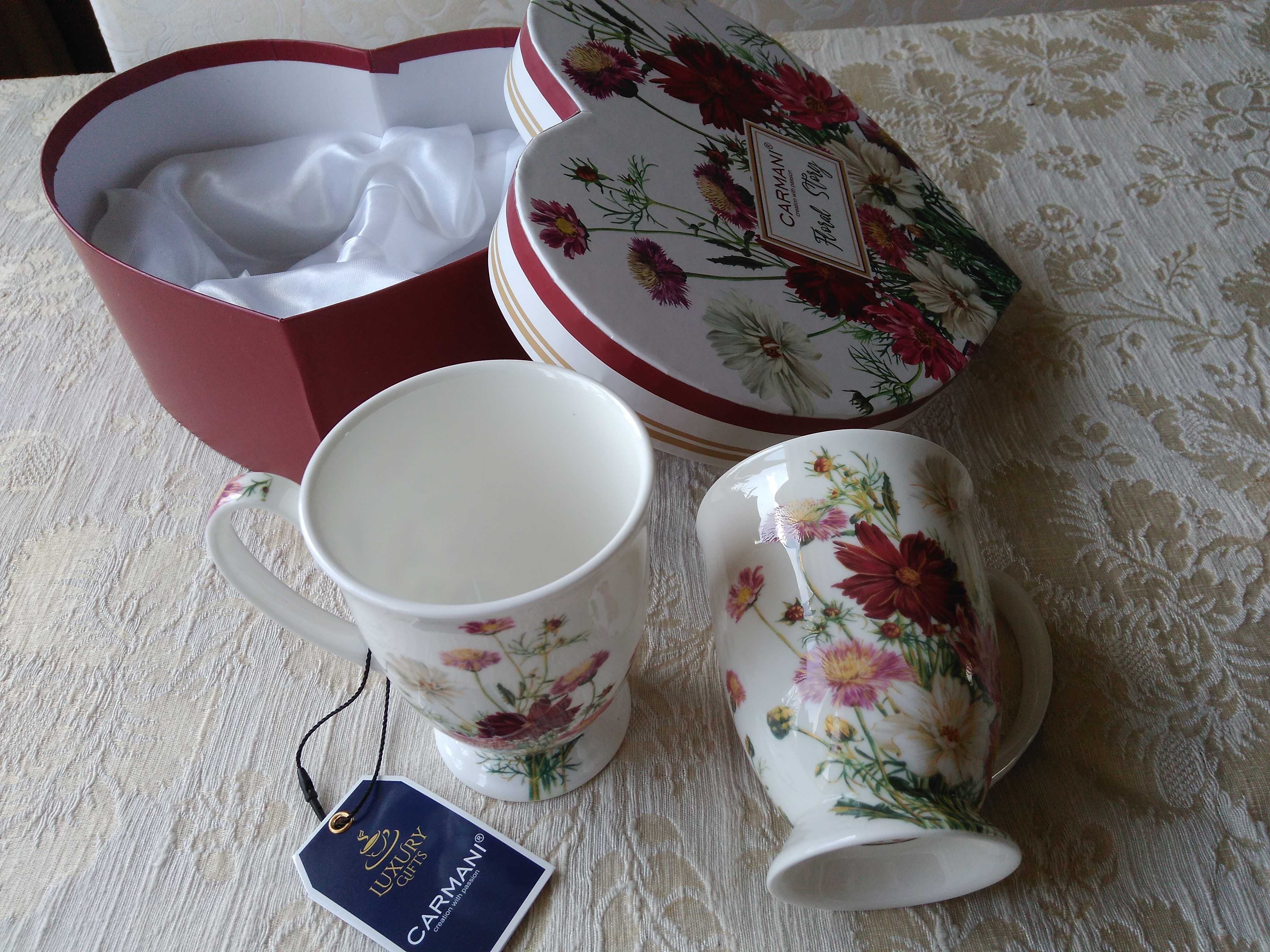 Nowe 2 kubki porcelana 300 ml w pięknym sercu Carmani - okazja