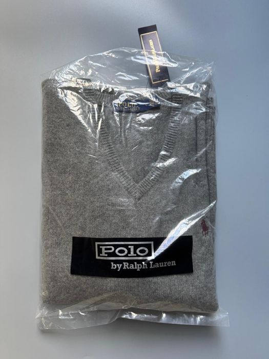 Nowy Oryginalny Sweter Męski Wełniany POLO RALPH LAUREN Jasno Szary L