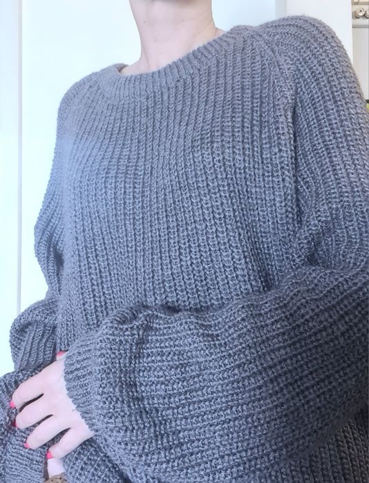 Sweter oversize XXL szary grafit