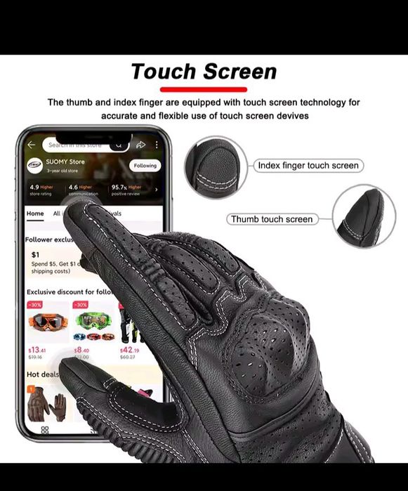 Luvas de moto couro genuino