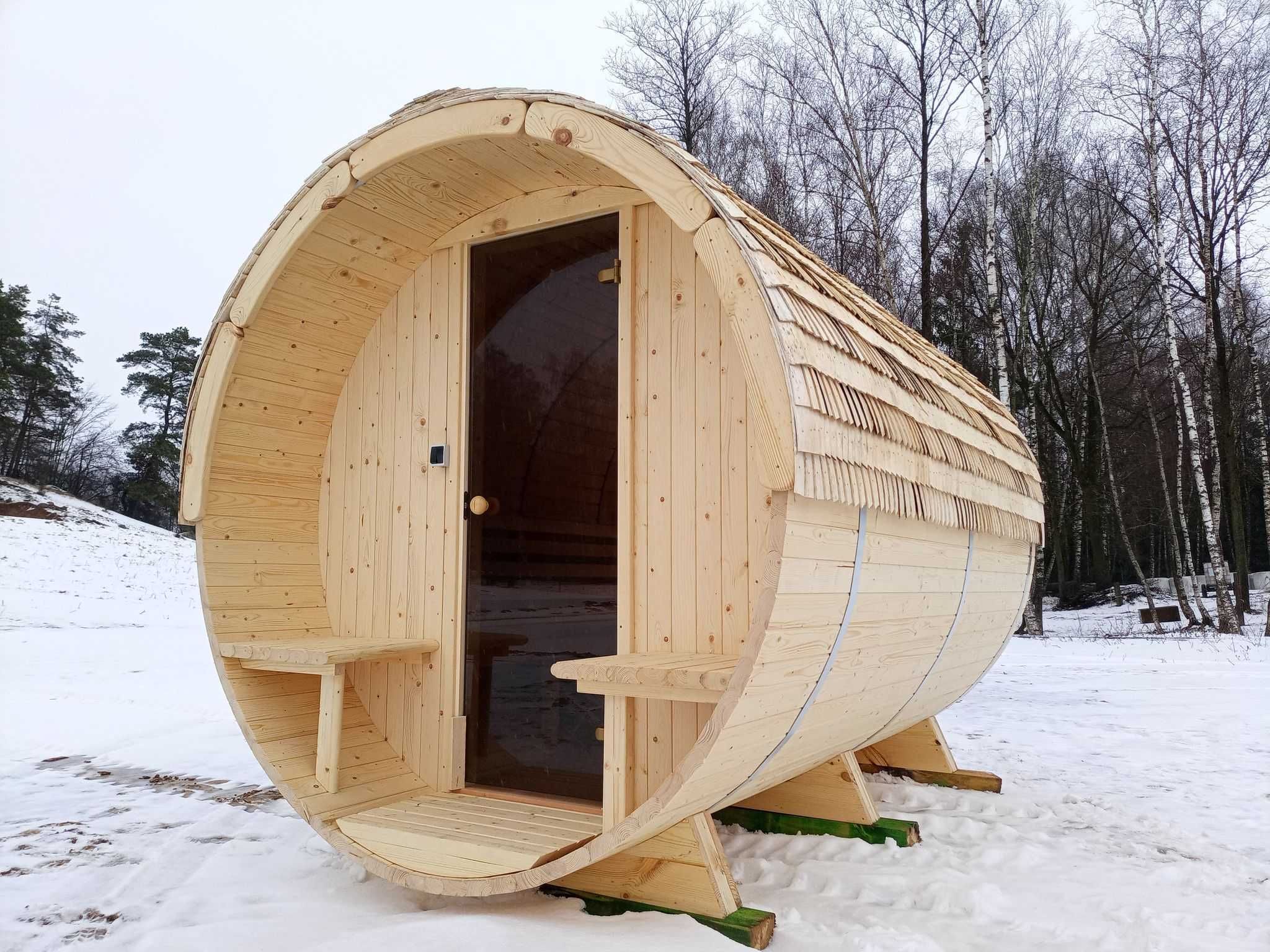 Sauna beczka 300-400cm, przedsionek, przeszklenia, taras, led!