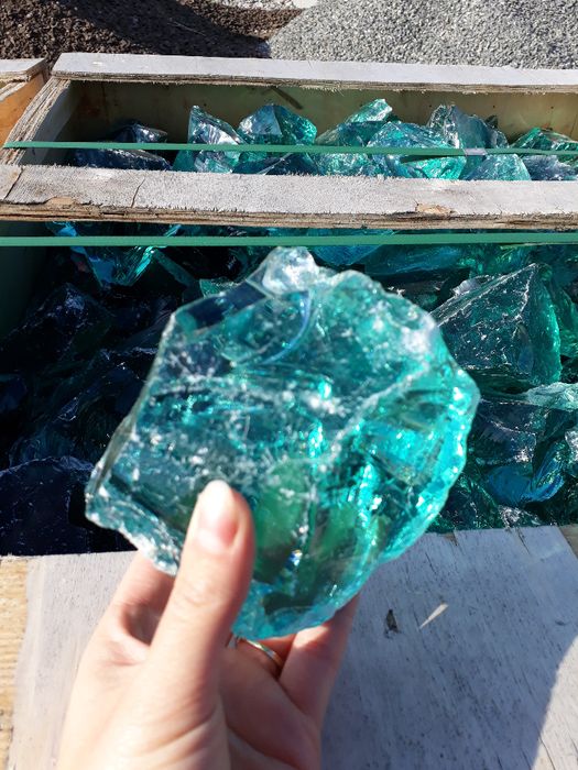 Bryły szklane lawa szkło do gabionów turkusowe 500KG BIG BAG KURIER