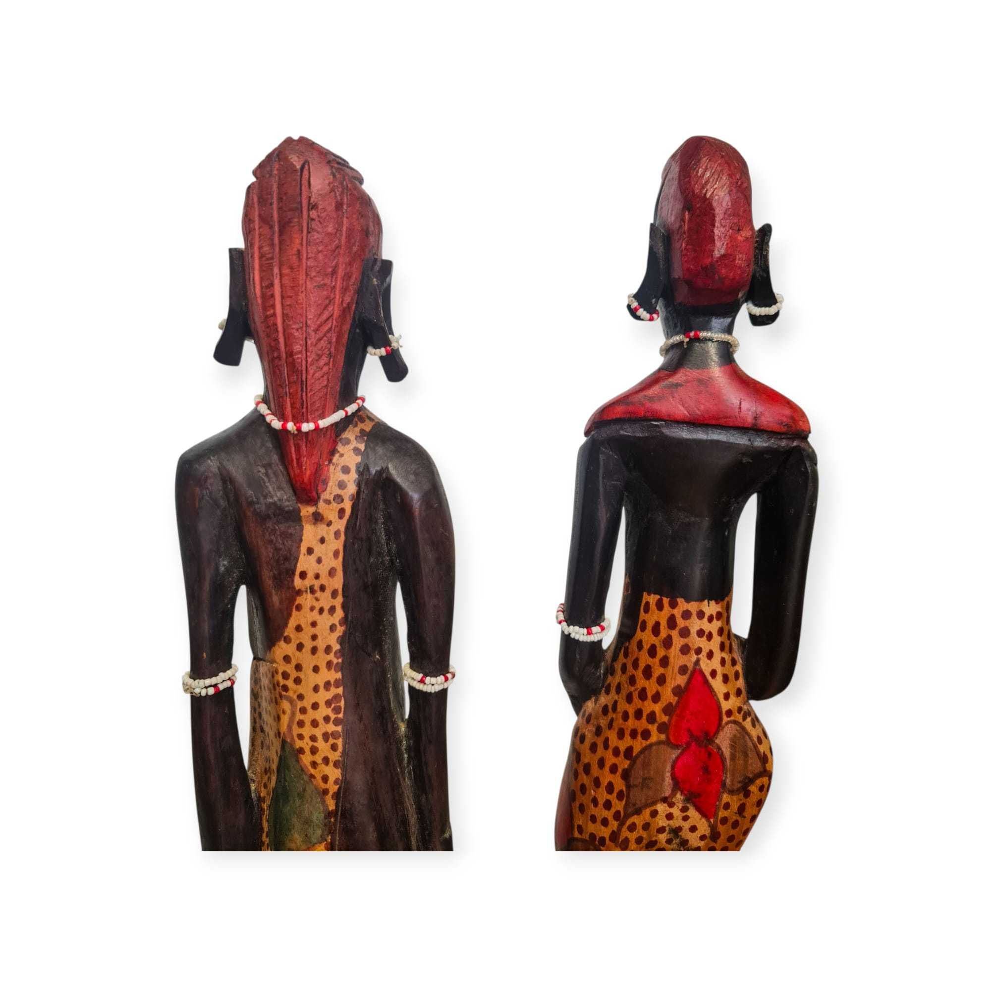 Par Estatuetas Africanas Madeira Pintada – 46 cm