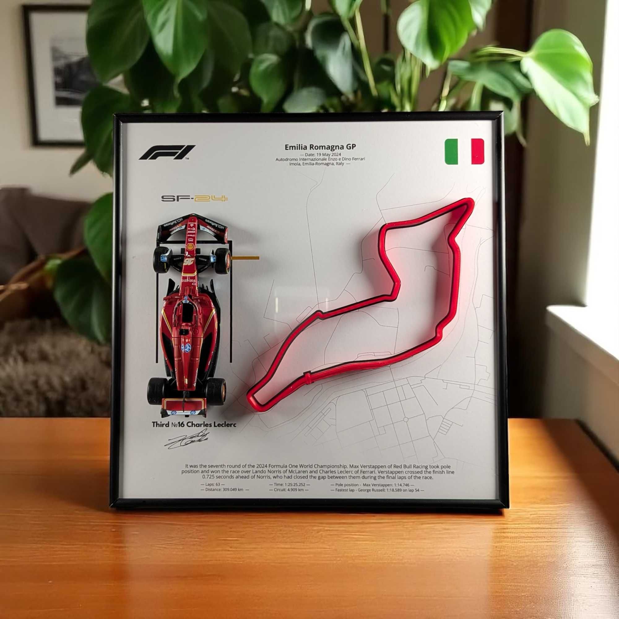 Рамка 2в1 з F1 Ferrari SF24 і 3D траса Imola 2024 #16 Charles Leclerc