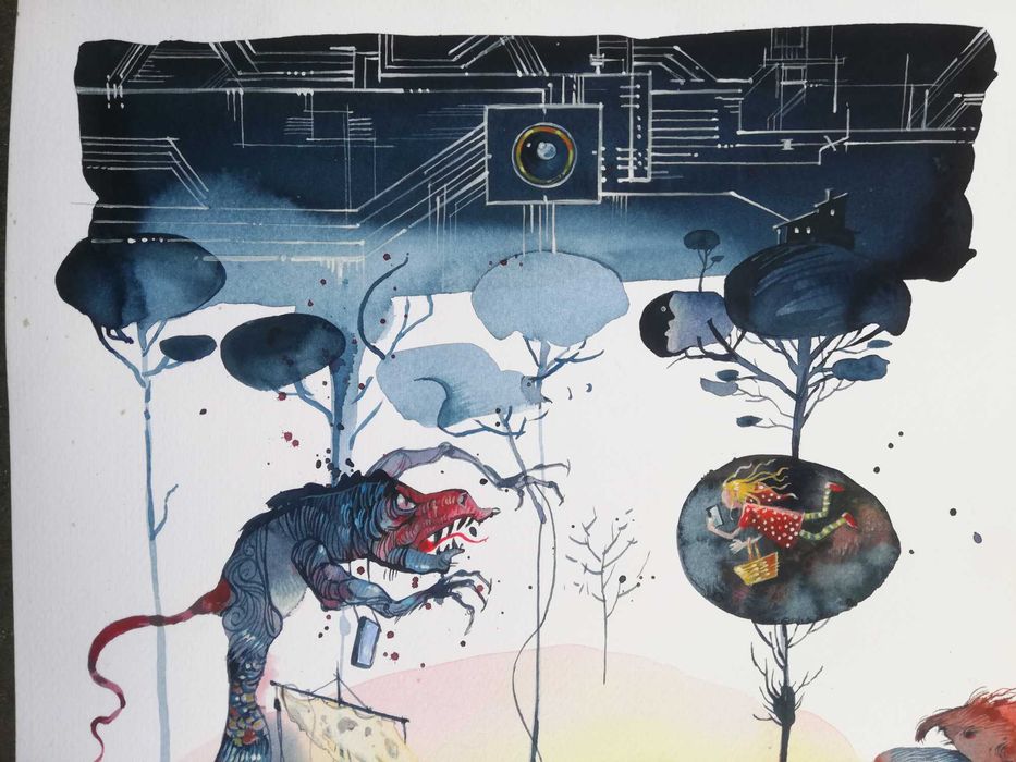 Duas Aguarelas originais de Carlos Marques. Inteligência Artificial