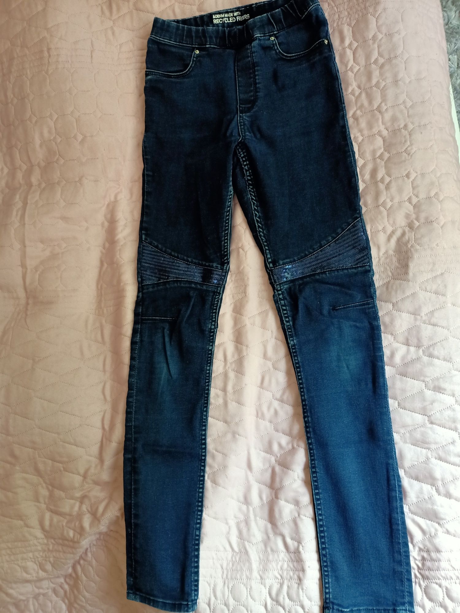 Legginsy, rurki, skinny, granatowe, jeans H&M, rozm.158