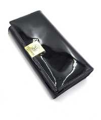 Duży portfel damski skórzany GREGORIO czarny lakier