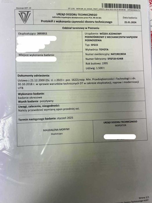 Wózek widłowy spalinowy TOYOTA  - 5FGF15-40-5FGF18