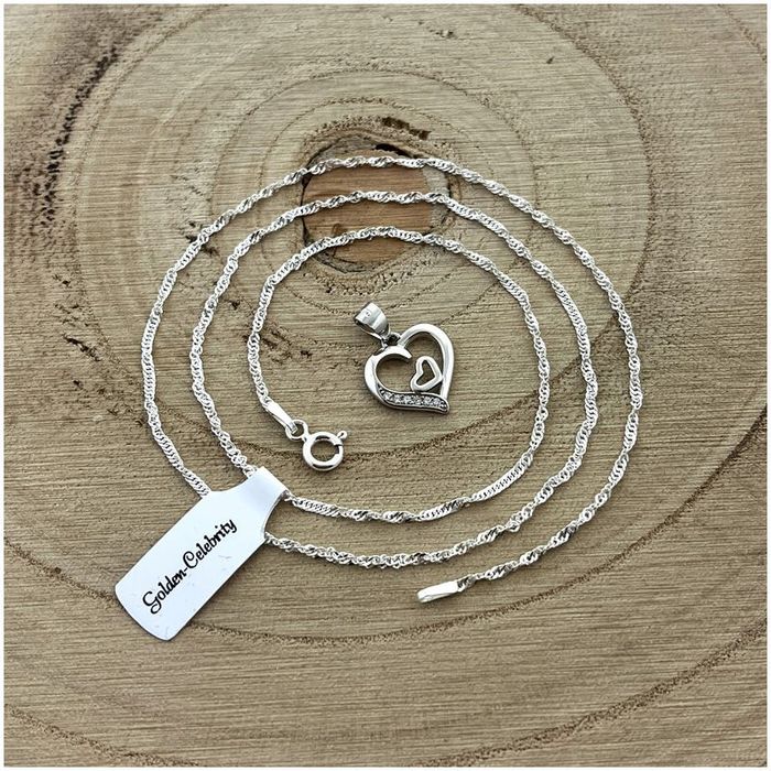 Piękny Srebrny Naszyjnik Z Sercem 925+róża Wieczna Prezent Dla Przyjac