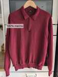 Sweter męski wełniany r.L-XL merino z kołnierzykiem jesień burgundowy