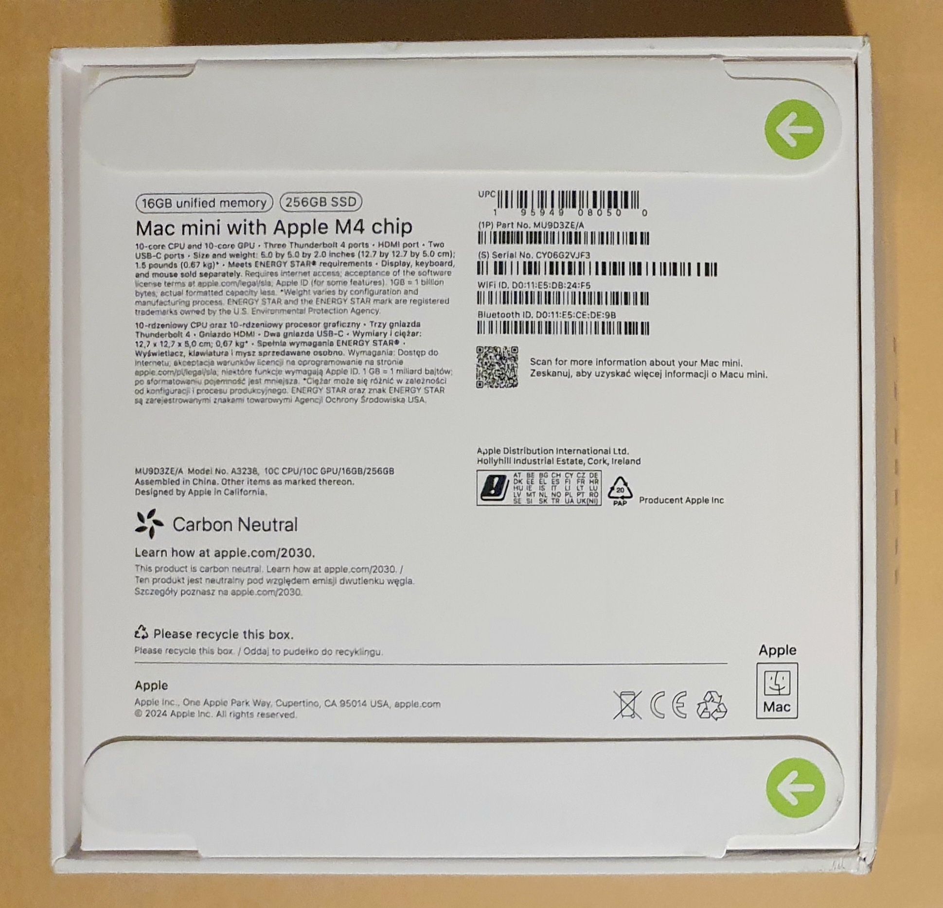 Mac mini Apple M4 256GB gwarancja