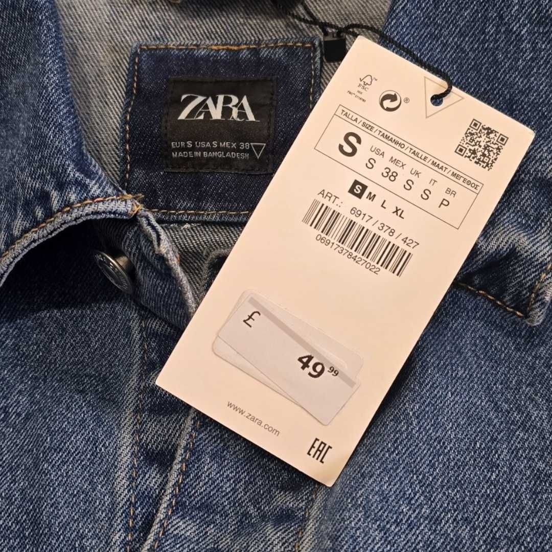 Kurtka jeansową rozpinana Zara 100% bawełna granatowa niebieska S