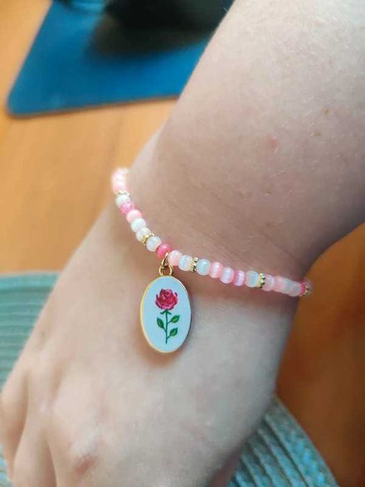 Bransoletka brzoskwiniowa kocie oko złoto róża 18cm