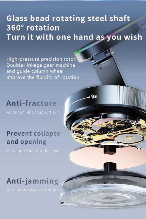 Бездротова зарядка 15W Магнітний вакумний тримач Підставка смартфона